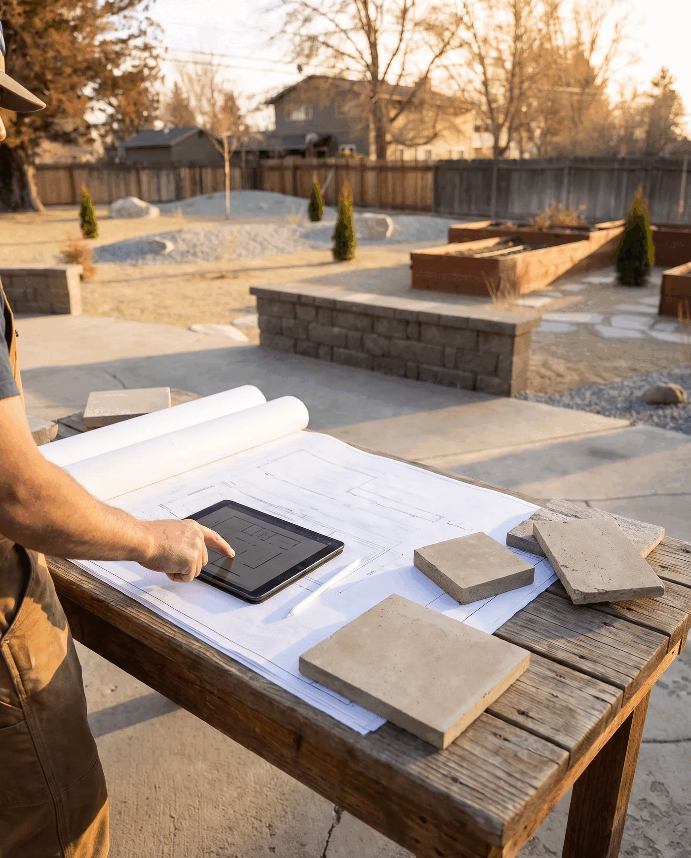 Concrete materials and planning views arranged for a project review