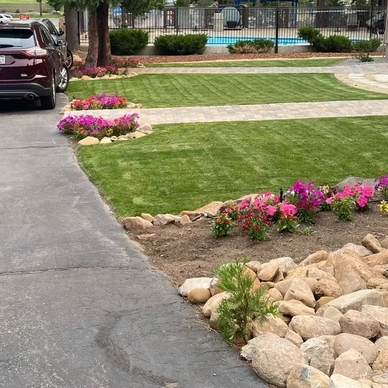 Finished landscape with coordinated materials and planting