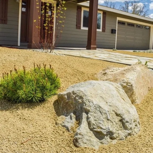 Completed yard with low-water landscaping and defined edges